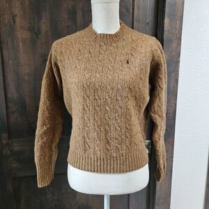 Polo by Ralph Lauren Brown Cable Knit Sweater - 100% Lambswool - XS